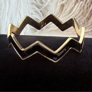 Vintage Goldtone Black Chevron Zigzag Cuff Bracelet
